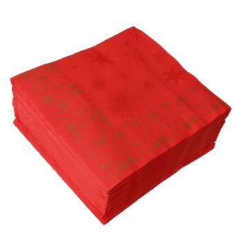 50 Servietten Weihnachten Airlaid 40x40cm rot mit Schneeflocken-Motiv