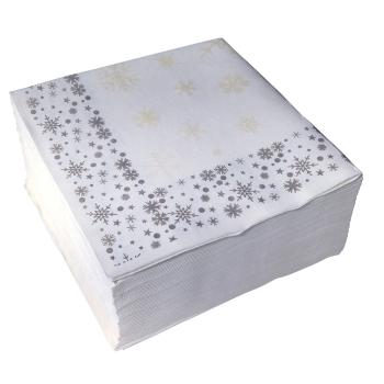 50 Servietten Weihnachten Airlaid 40x40cm weiß mit Schneeflocken-Motiv