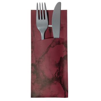 520 Bestecktaschen mit Serviette bordeaux marmoriert 20 cm