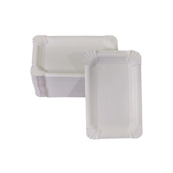 100 flache Pappteller weiß eckig 11 x 17 cm