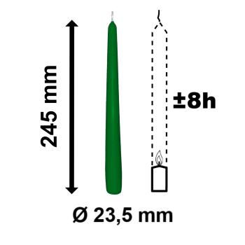 10 Spitzkerzen dunkelgrün 23,5 x 245 mm