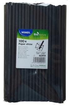 100 JUMBO Trinkhalme schwarz Papier 8mm x 25cm Trinkröhrchen Strohhalme