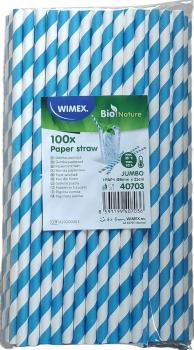 100 JUMBO Trinkhalme Spirale blau Papier 8mm x 25cm Trinkröhrchen Strohhalme