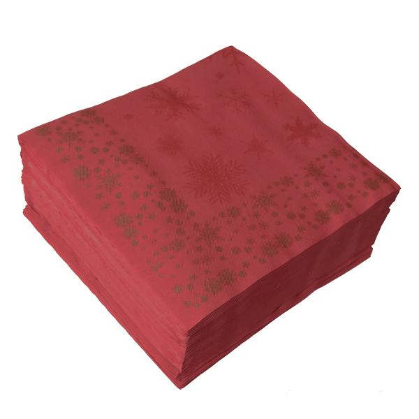 50 Servietten Weihnachten Airlaid 40x40cm bordeaux  Schneeflocken-Motiv