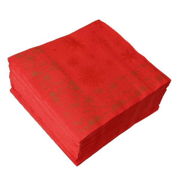 50 Servietten Weihnachten Airlaid 40x40cm rot mit Schneeflocken-Motiv