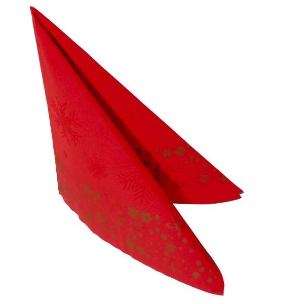 50 Servietten Weihnachten Airlaid 40x40cm rot mit Schneeflocken-Motiv