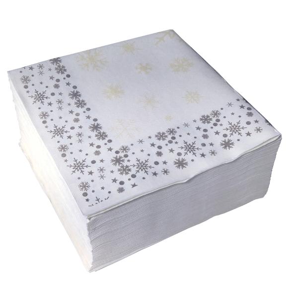 50 Servietten Weihnachten Airlaid 40x40cm weiß mit Schneeflocken-Motiv