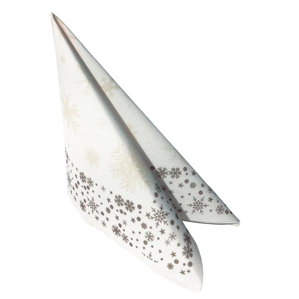 50 Servietten Weihnachten Airlaid 40x40cm weiß mit Schneeflocken-Motiv