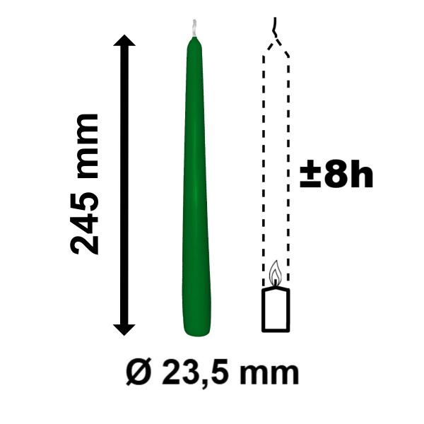 10 Spitzkerzen dunkelgrün 23,5 x 245 mm