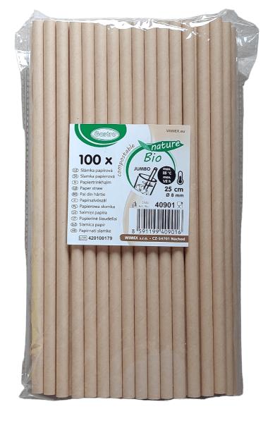 100 JUMBO Trinkhalme natur Papier 8mm x 25cm Trinkröhrchen Strohhalme