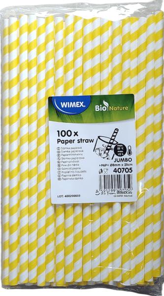 100 JUMBO Trinkhalme Spirale gelb Papier 8mm x 25cm Trinkröhrchen Strohhalme
