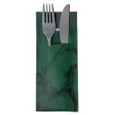 520 Bestecktaschen mit Serviette dunkelgrün marmoriert 20 cm